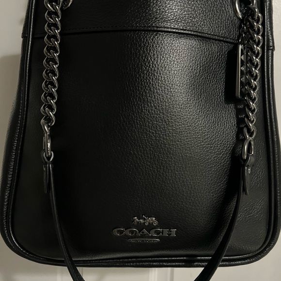 Coach Cammie Black Pebble Leather Shoulder Bag with Chain Straps - Picture 12 of 13
